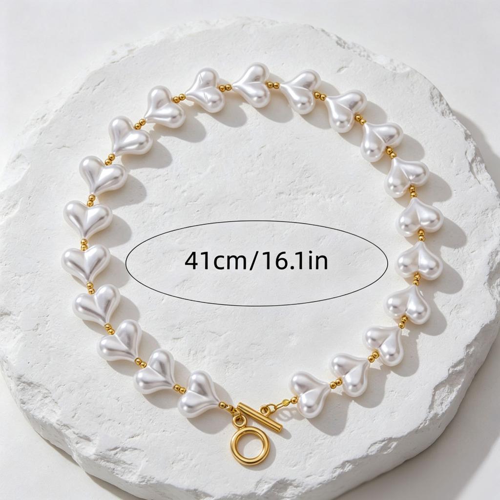 European and American style niche heart-shaped necklace, versatile woven pearl feeling OT collarbone chain niche women's necklace