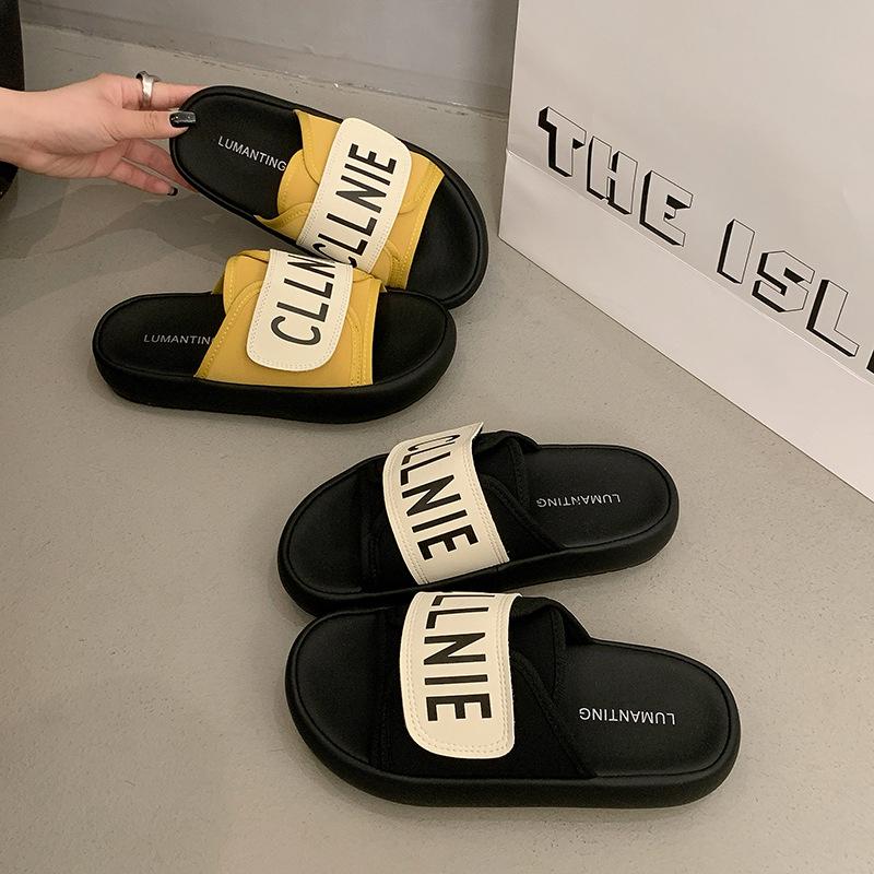 Sommer neue Canvas Plateau Hausschuhe Damen tragen Klettverschluss Mode lässig lazy bread cool slippers tide