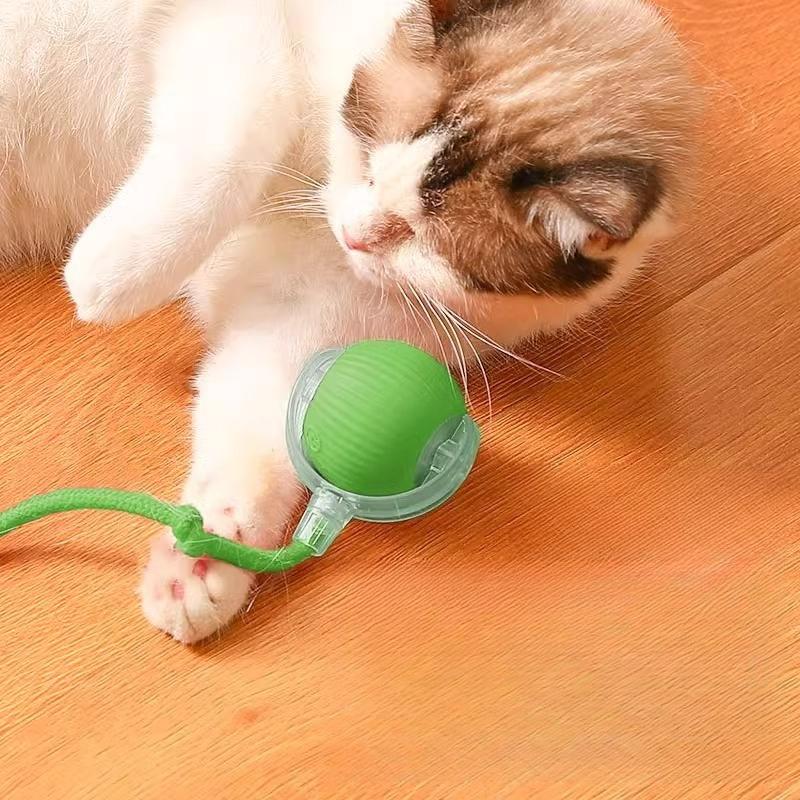 Smart Electric Cat Ball Toy Automatic Rolling Interactive Kitten Teaser Ball with Rope Tail USB Rechargeable Motion Activated Self Play Pet Supplies