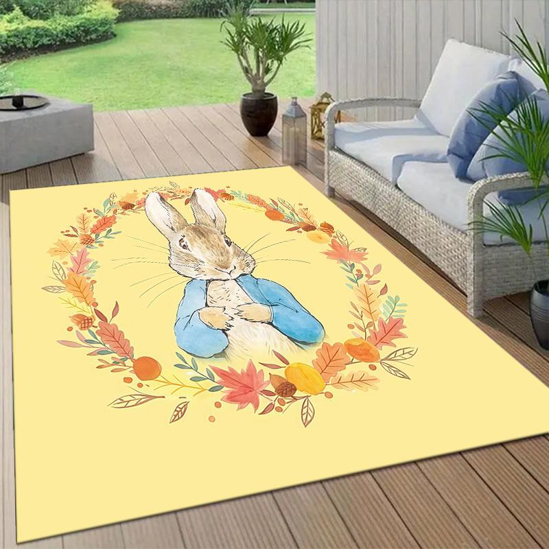 Peter Rabbit Flannel Pattern Square Carpet,Area Rug,Carpet Rug for Living Room Bedroom Sofa Playroom Decor,Non-slip Floor Mat