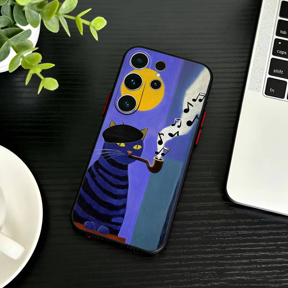 Cute Cat Funny Phone Case For Samsung S26,S25,S24,S23,S22,S21,S20,Ultra,Plus,FE Black Soft Cover