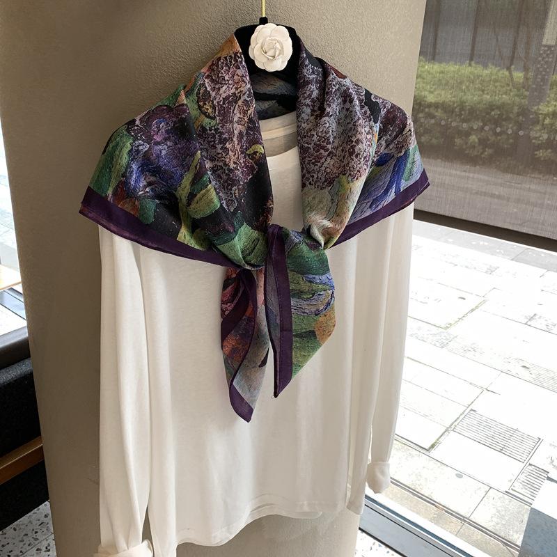 Herringbone pattern double-sided square scarf temperament sense outer fit elegant female versatile flow silk scarf breathable scarf square scarf