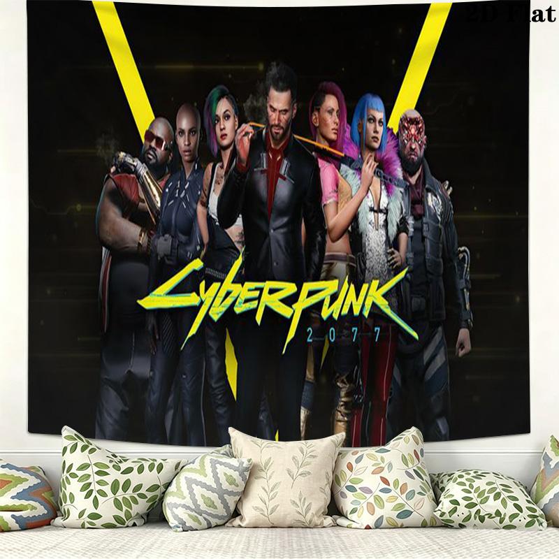 Cyberpunk 2077 Wall Tapestry Aesthetic Wall Hanging Printed Fabric Blanket Decorative Tapestries for Bedroom Living Room Home Decor