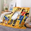 1PC Happy Burger Shop Print FlAannel Blanket, High quality Comfortable for All Seasons, Home Decor, Warmth and Comfort