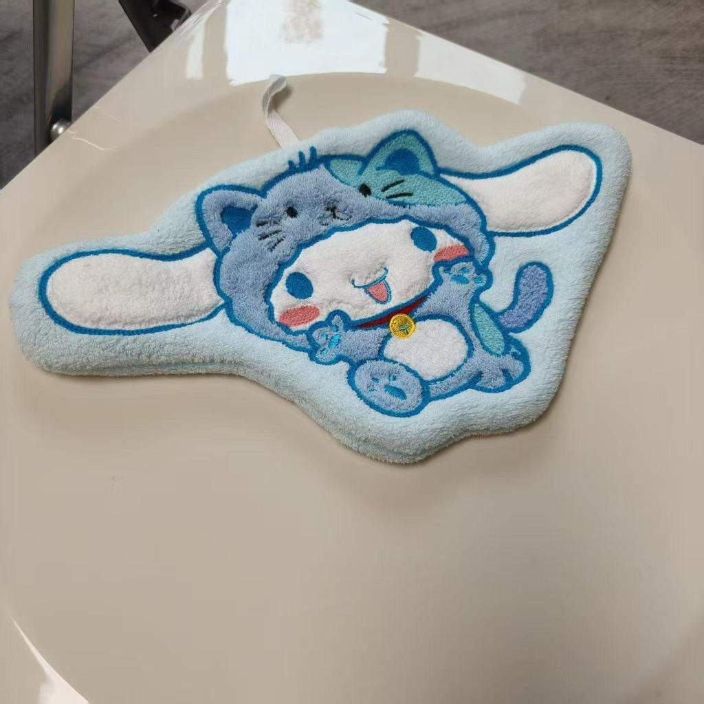 New Melody Raccoon KT Cat Series Soft Coral Fleece Hand Towel - Cute, Thick, Quick Dry, High Water Absorption, Hanging Design.