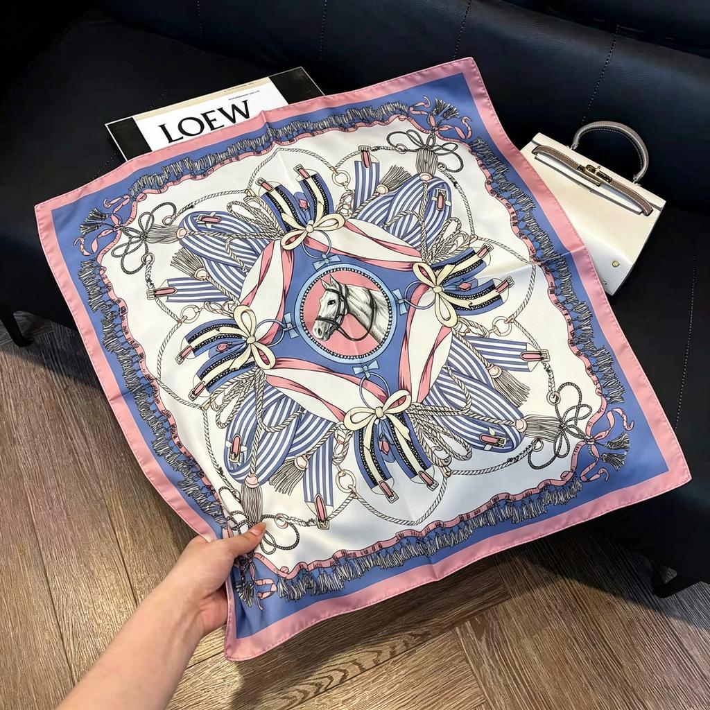 Sen green flower print fresh imitation silk scarf premium versatile square scarf neck protection scarf trendy headscarf scarf women