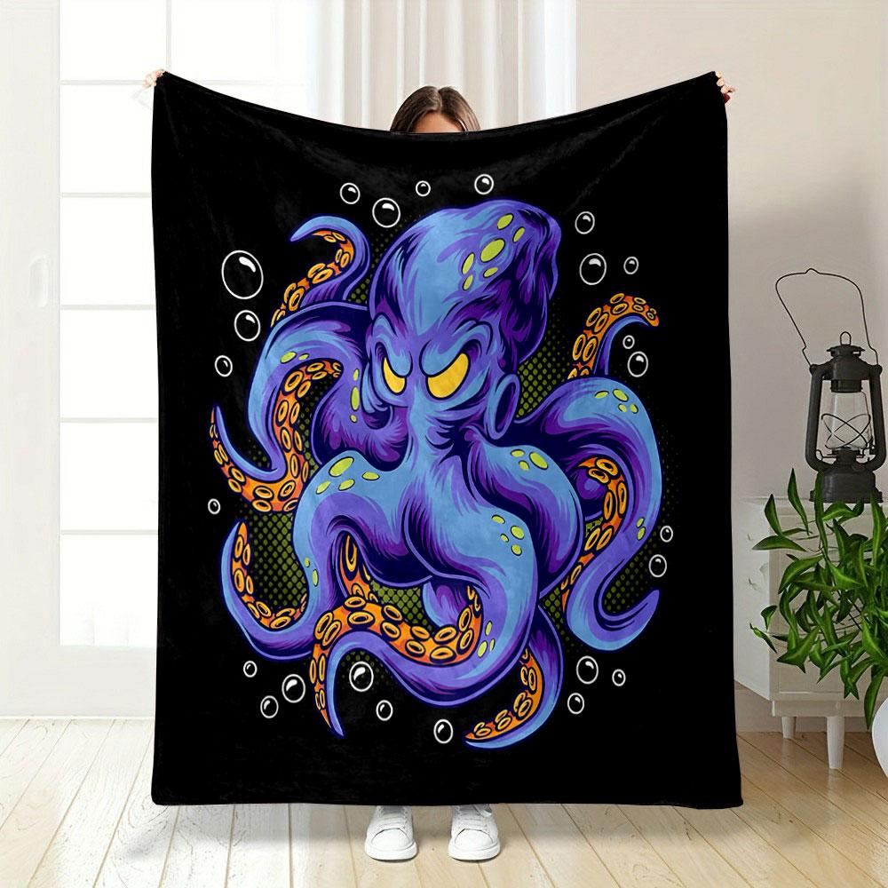 "Vibrant Angry Octopus Design" Patterned blanket, flannel, suitable for all seasons, home decor, warm and cozy