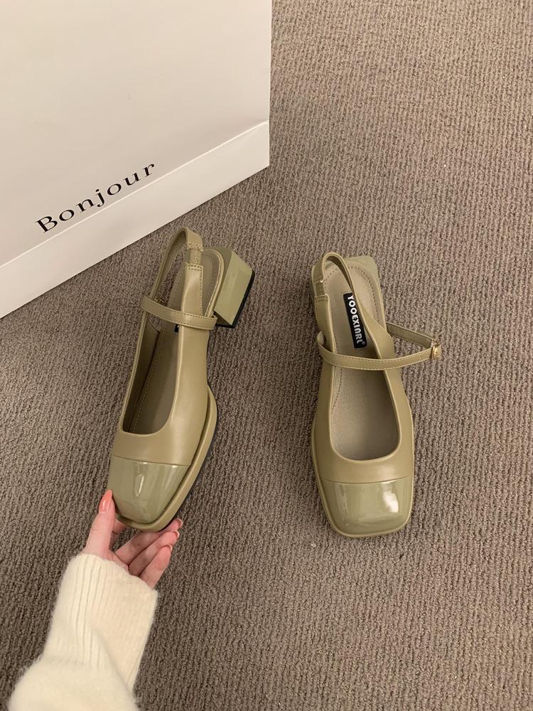 

Дизайнерские нишевые ретро туфли Мэри Джейн с квадратным носком, сказочные, на толстом каблуке, с сумкой на носке, сандалии, пустые одинарные туфли 39 зелёный