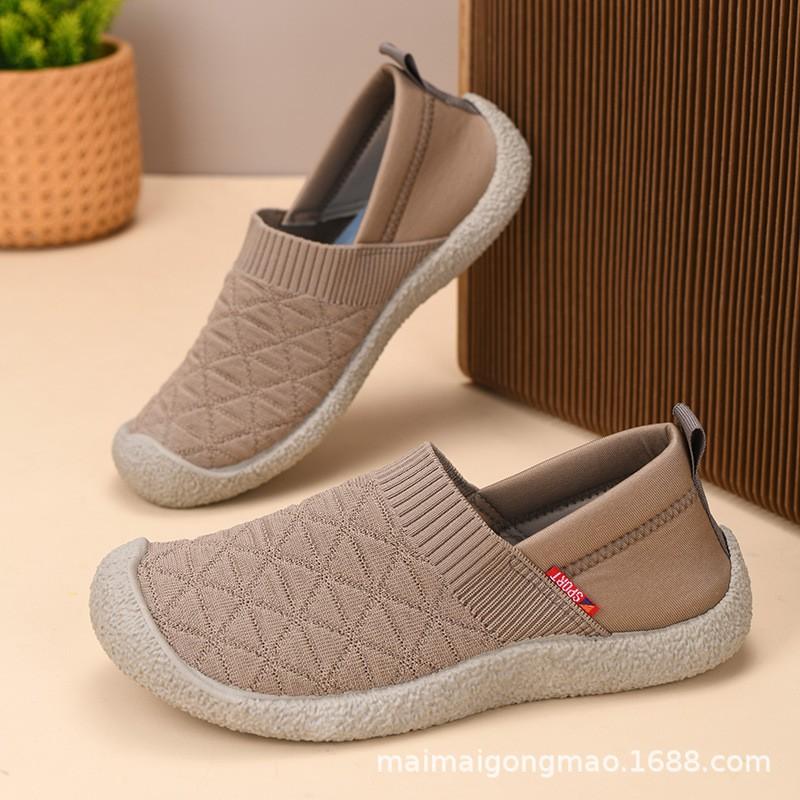 Womens Breathable Knit Slip-On Flat Shoes Casual Walking Comfortable Soft Sole Round Toe