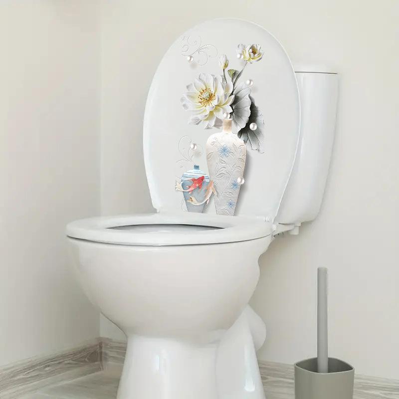 Toilet Sticker Waterproof Floral Butterfly Self Adhesive Removable No Trace for Home Bathroom Renovate