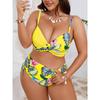 Women's Tropical Floral Print Cross Wrap High Waisted Bikini Set with Drawstring Sides