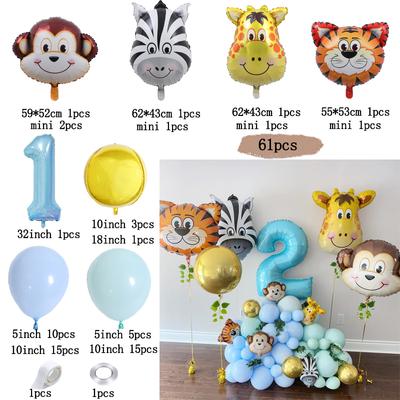 61pcs/lot Jungle Safari Animal Number Balloons Set Jungle Safari Theme  Party Supplies Kid 1 2 3 Years Birthday Party Decoration