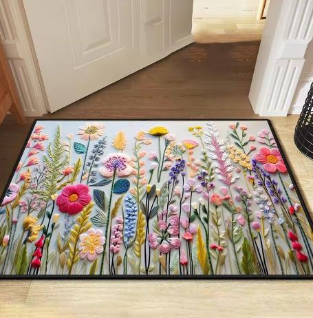 

Spring Flower Butterfly Theme Door Mat HD Exquisite Butterfly and Daisy Printed Welcome Door Mat Home Decoration 40cm x 60cm