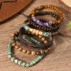 6-Piece New Wooden Bead Beaded Gravel Leather Men's and Women's Bracelets Are Suitable for Daily Wear by Men and Women
