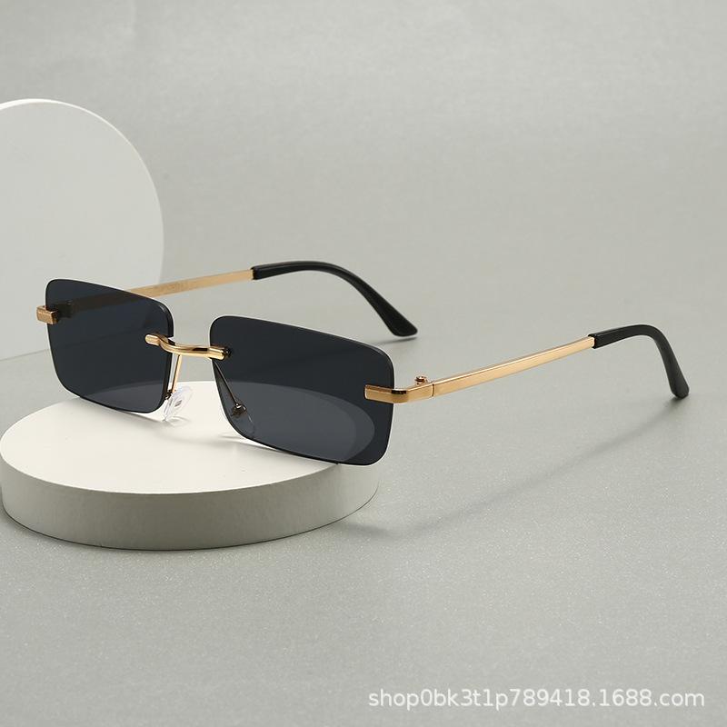 Retro sunglasses women's high-end sense small box European and American frameless personality hip-hop glasses fashion trendy sunglasses men