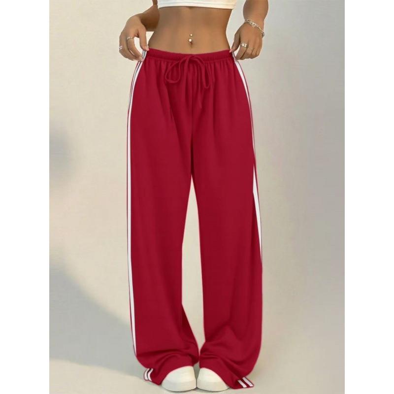 High-waisted Loose Sports Trousers with Side Stripes, Versatile Slimming Straight Drape Casual Wide-leg Pants for Women
