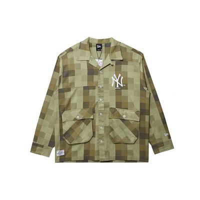 MLB New York Yankees Plaid Letter Long Sleeve Shirt Unisex Shirts Olive-Green 13095659