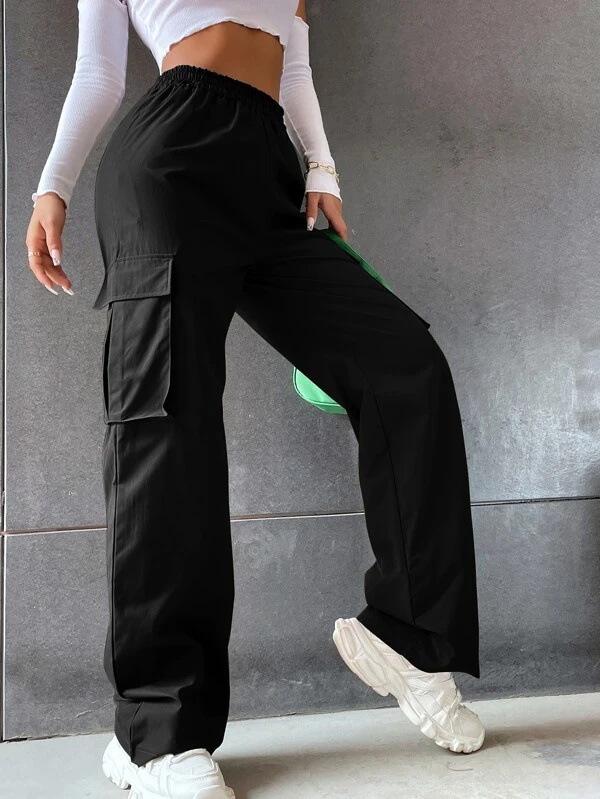 Damen High Waist Wide Leg Cargohose - Atmungsaktiv Retro-Stil, Vielseitige Activewear