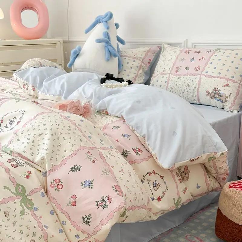 Girls Boys Gift Bedding Set Cute Bear Duvet Cover Set With Zipper Pink Heart Bed Sheet Pillowcases No Filler Twin Queen Size