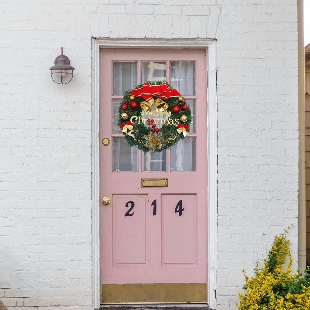 12 Inch Artificial Front Door Wall Window Hanging Garland Hoop Flower Pendant Ornament for Christmas