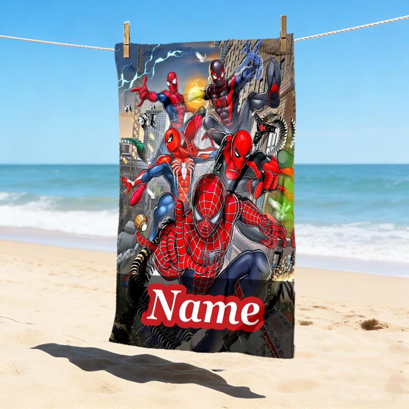 Custom Name S-Spide M-Man Artwork Stylish Digital Printing Beach Towel Quick‑Drying Absorbent Blanket for Beach Pool Gym Travel