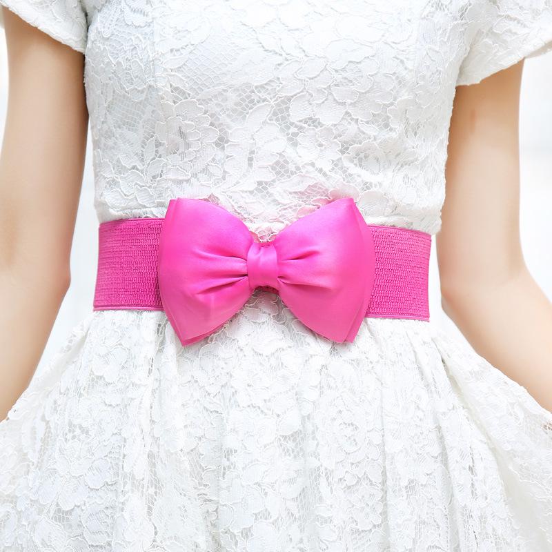 Women's Chiffon Dress with Elastic Belt and Big Bow - Fashionable and Sweet One-Piece