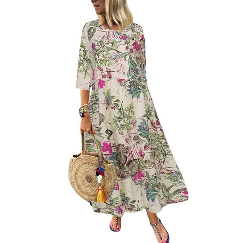 Women S Long Vintage Bohemian Printed High Waist Dress