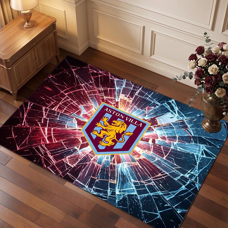 Aston Villa Voetbal Print Kristal Fluweel Tapijt, Comfortabel Waterabsorberend Antislip Binnen Vloerkleed