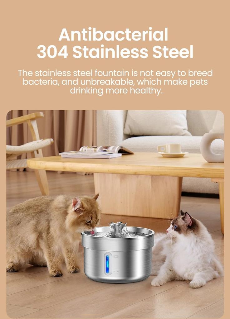 Stainless Steel Pet Drinking Fountain Automatic Cat Water Fountain Smart Pet Water Dispenser for Dog Cat Drinking Supply