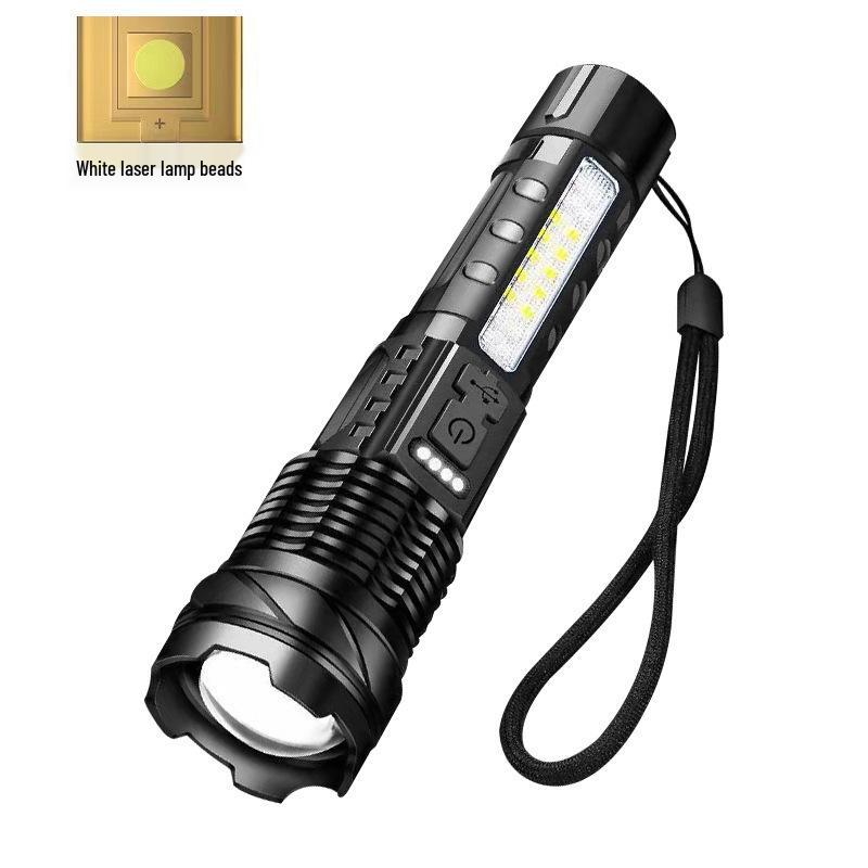 Cross-border Aluminum Flashlight with COB Warning Light & Telescopic Zoom