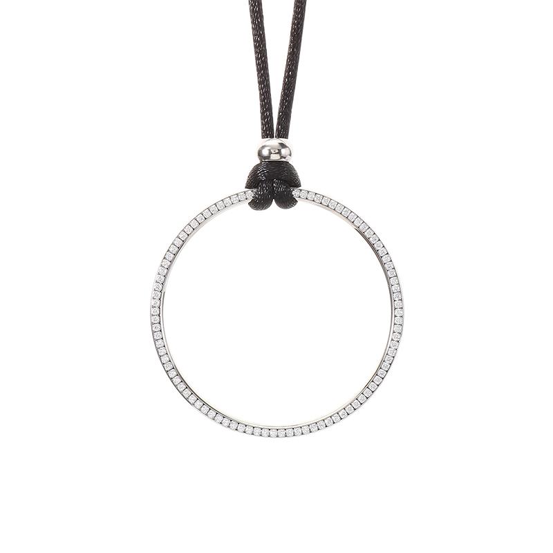 

Kalen Stainless Steel Zircon Circle Pendant Necklace for Men Women Rock Black Cord Accessory Gifts Minimalist Hip Hop Jewelry 65cm