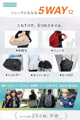 5-Way Boston Bag (Featured in Rurubu Books) with Large Waterproof Pockets, 30L Capacity, and Lightweight Design. Perfect for Sports, Travel, and Carry