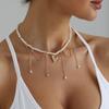Charm Temperament Baroque Pearl Beaded Choker Gold Color Heart Pendant Pearl Tassel Chain Necklace for Women Women Party Jewelry