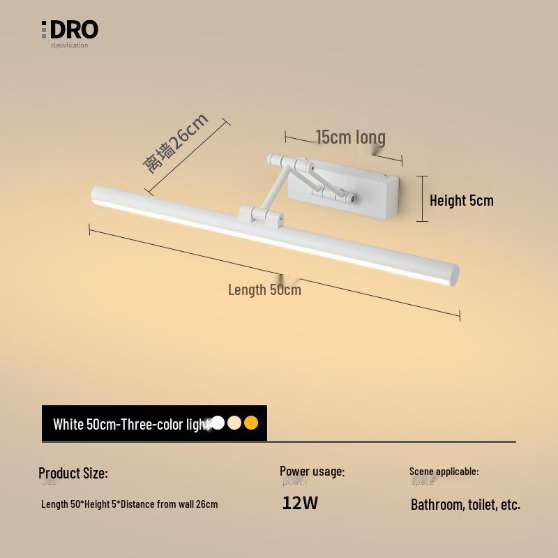 Nordic Minimalist LED Vanity Light: Punch-Free Bathroom Mirror Cabinet with Tricolor Makeup Lighting.