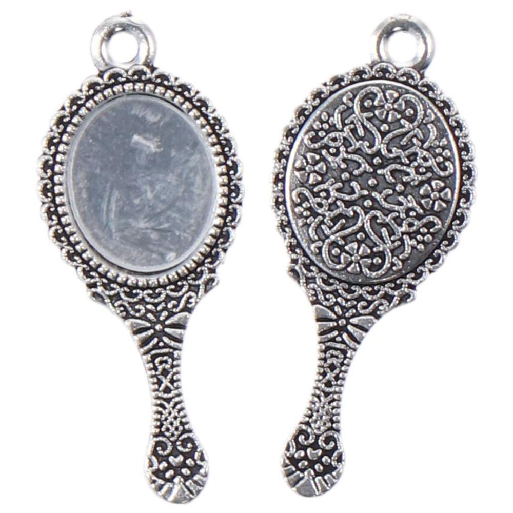 10pcs Mirror Mirror Pendant Charms 34x14mm Antique Silver Charms Alloy Pendant Charms  Necklace