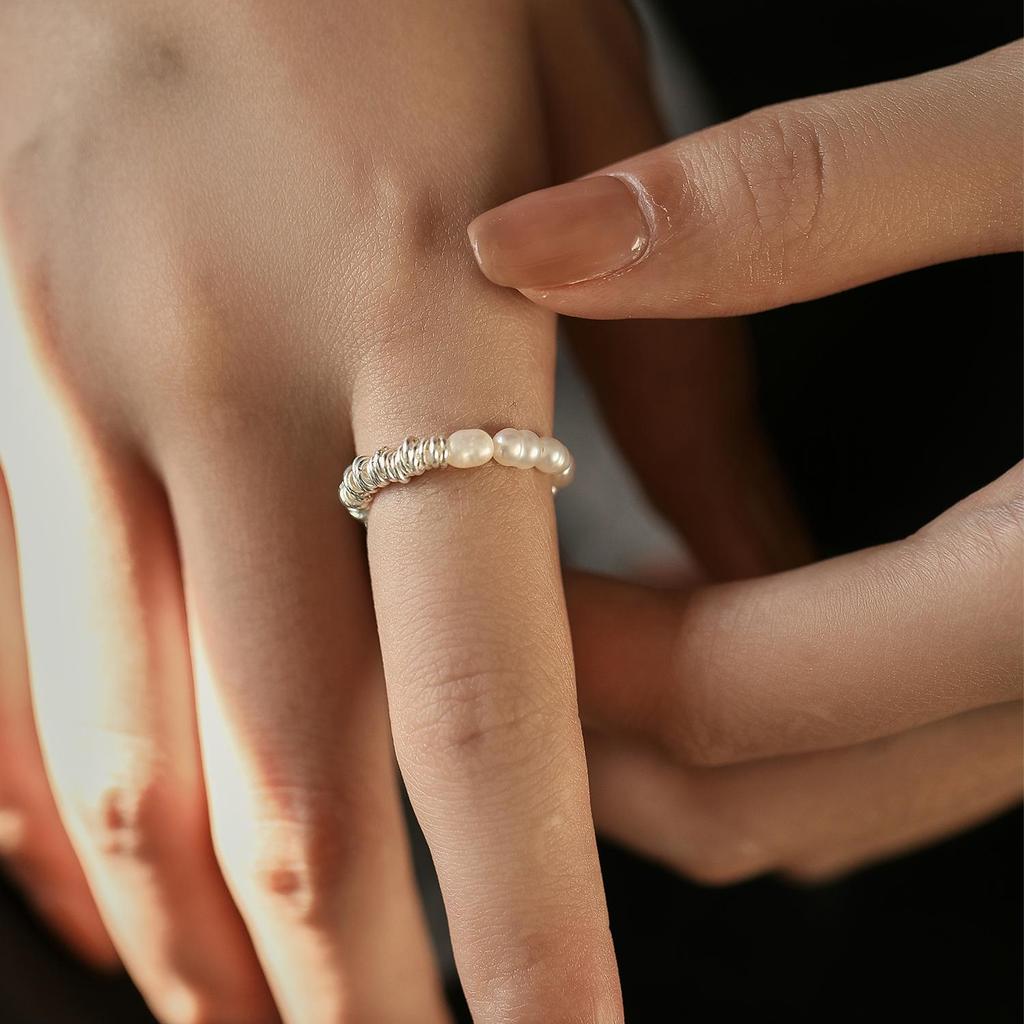 MODIAN Real 925 Sterling Silver Baroque Natural Pearl Ring Trendy Geometric Adjustable Rings For Women Girls Party Fine Jewelry