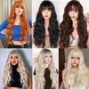 MISS WIG Natural Black Long Wave Wig with Bangs Synthetic High Temperature Fiber Wig Suitable for Daily Wear Party Wigs