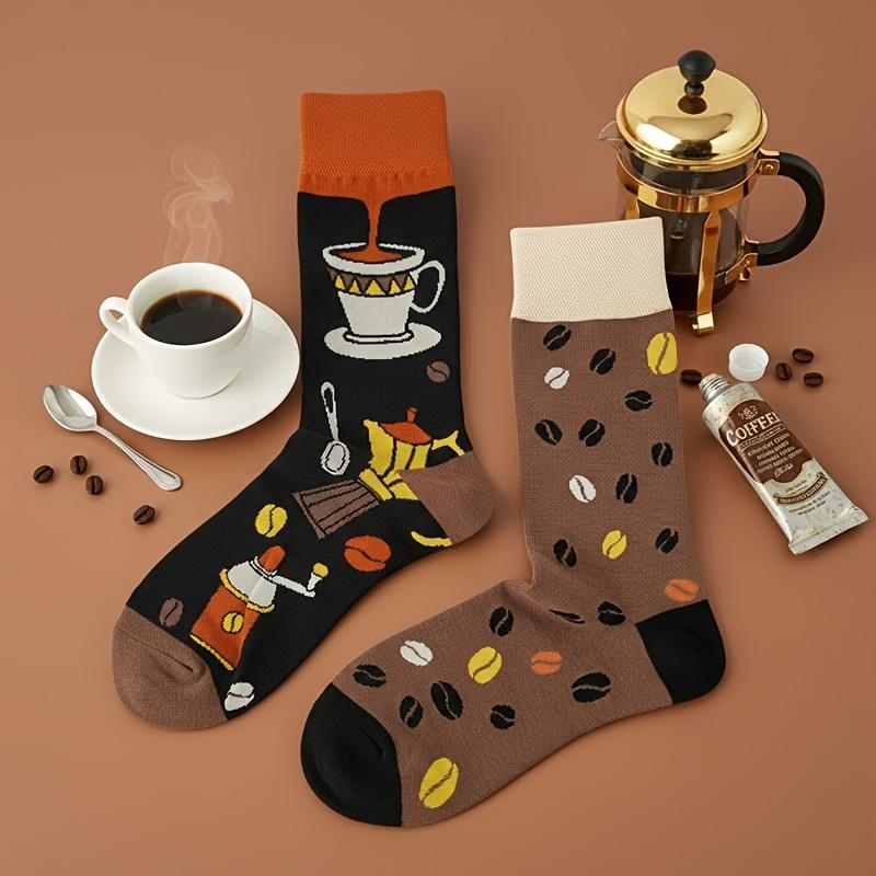 1-pair of Stylish Asymmetrical Coffee Print Socks