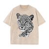 2026 Vintage Washed Beige Dot Art Leopard Head Graphic T Shirt Abstract Animal Print Oversized Men Casual Streetwear Short Sleev
