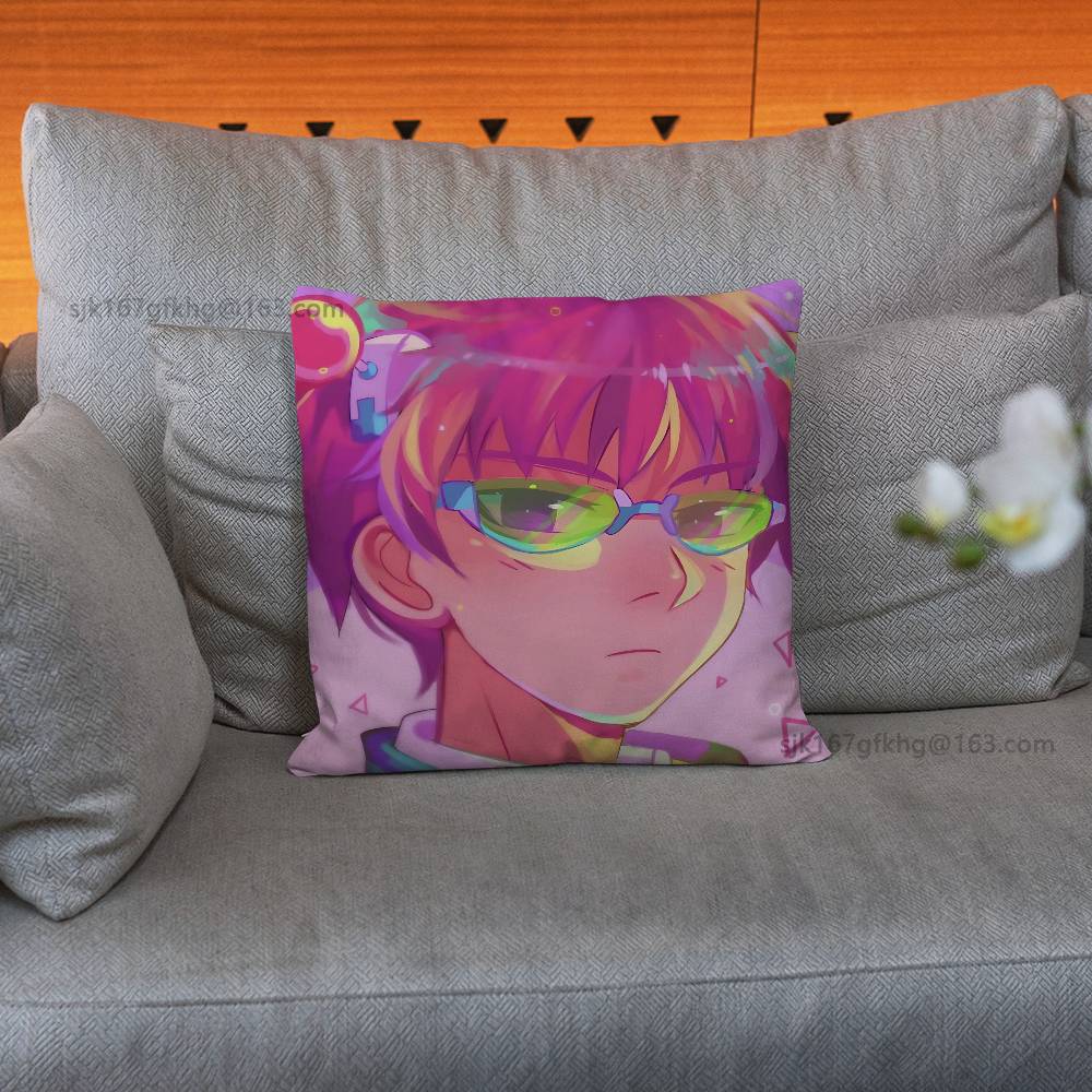 Anime Role S-Saiki K Chibi Pillow Case Square Double-Sided Printing Short Plush Sofa Cushion Cover Bedroom Bedside Pillow