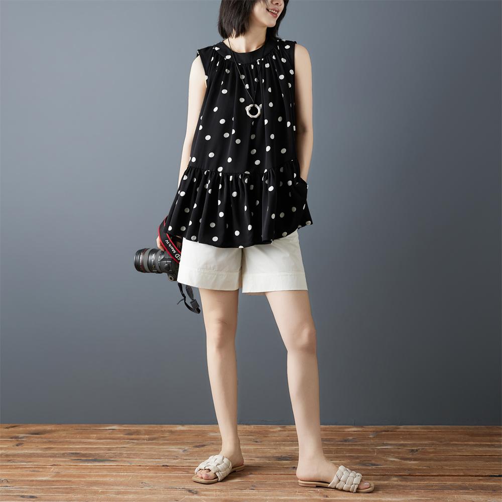 DIMANAF 2026 New Summer Plus Size Women Shirts Tees Casual Loose Blouse Button Sleeveless Lady Tops Pleated Black