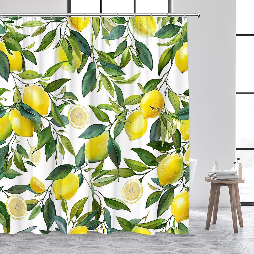 Tropical Fruits Shower Curtains Orange Lemon Peach Strawberry Watercolour Floral Leaves Modern Polyester Bathroom Curtain Decor