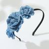 Blue Cloth Headband for Woman with Rose Shape Washed-Denim Headbands Non-slip Headbands Sweet Hairbands Yoga Supplies