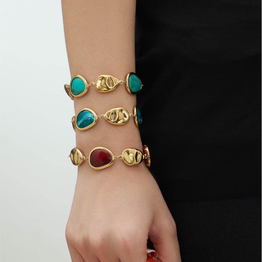 Multi-color Resin Beads Chain Bracelet In Stainless Steel 18K Gold Plated Bracelets Imitation Zircon Bracelet for Women