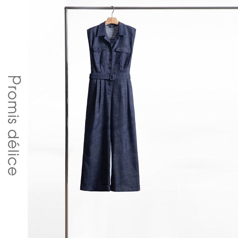 Shetu High-Waist Wide-Leg Denim Jumpsuit S