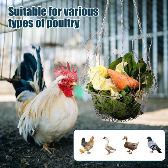 Hanging Chicken Feeder Large Poultry Vegetable Fruits Feeding Basket with Hanging Chain Veggie Treat Ball for Chicken Coop Accessories