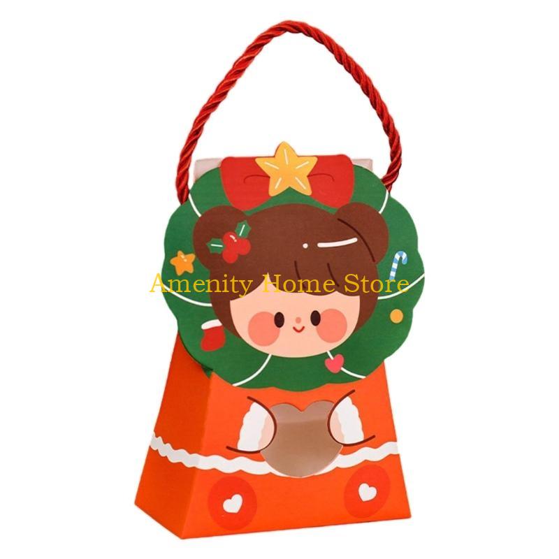 F26C 10pcs Christmas Treat Boxes with Handle Paper Candy Gift Box with Window