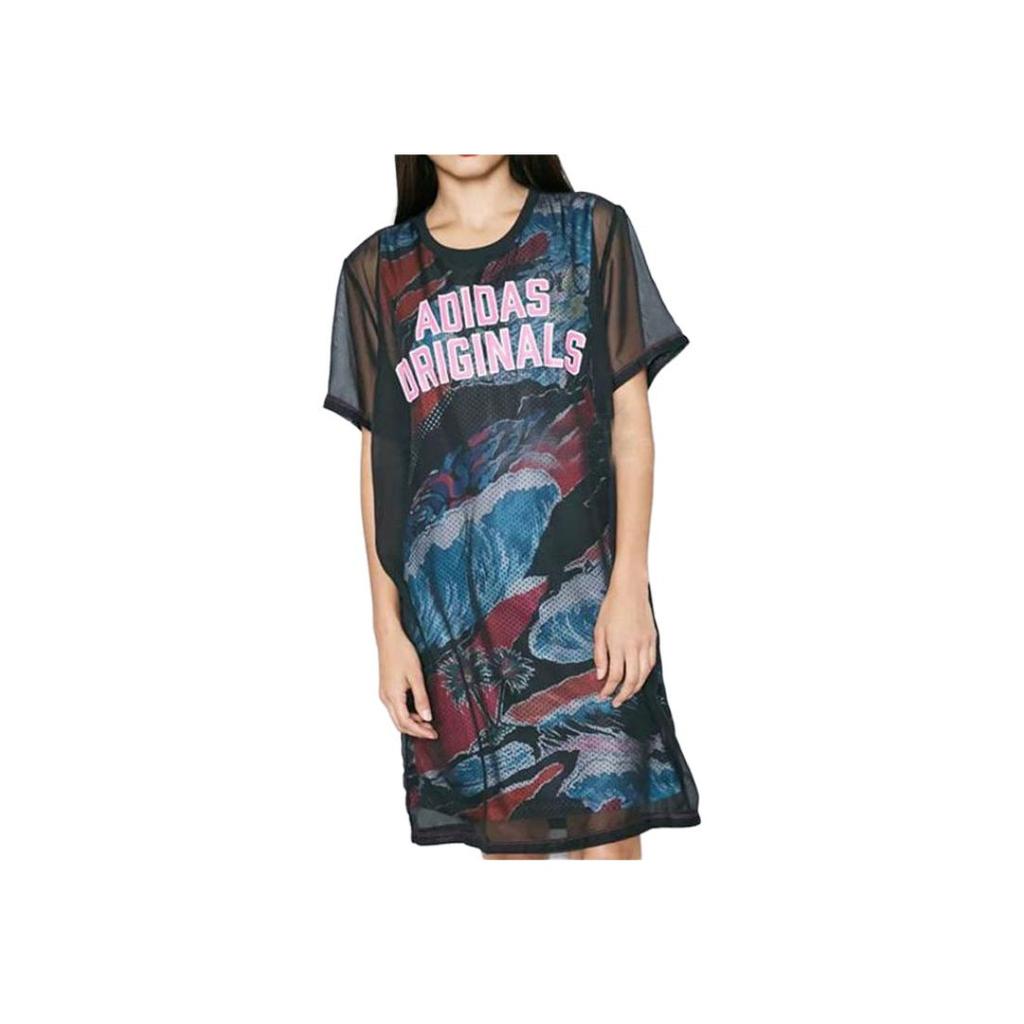 Adidas Originals Fashion Round Neck Letter Print Long Sleeve Dress Women dresses Black BK1952