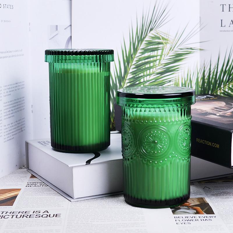 Scented Candle Retro Embossed Sunflower Glass Vertical Pattern Engraved Thickened Glass Scented Candle