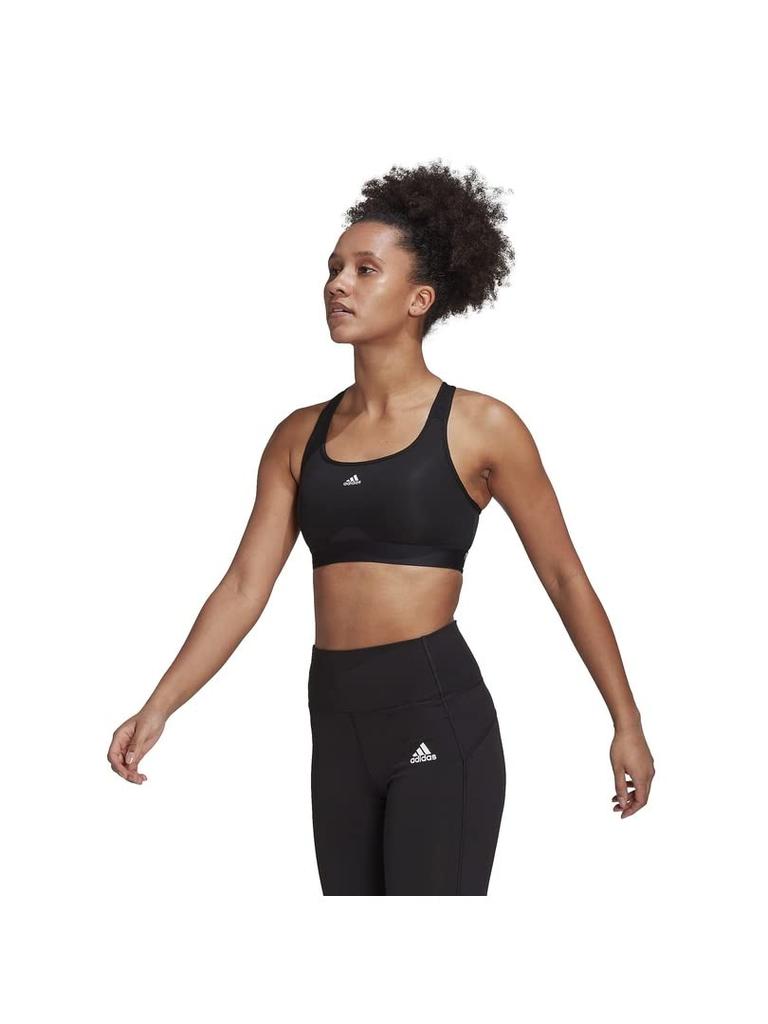 Adidas Powerreact Training Medium Support Three Stripes Bra BW237 Sports Bra Black Women's (HC7489) OT-B (AA-Bcup)